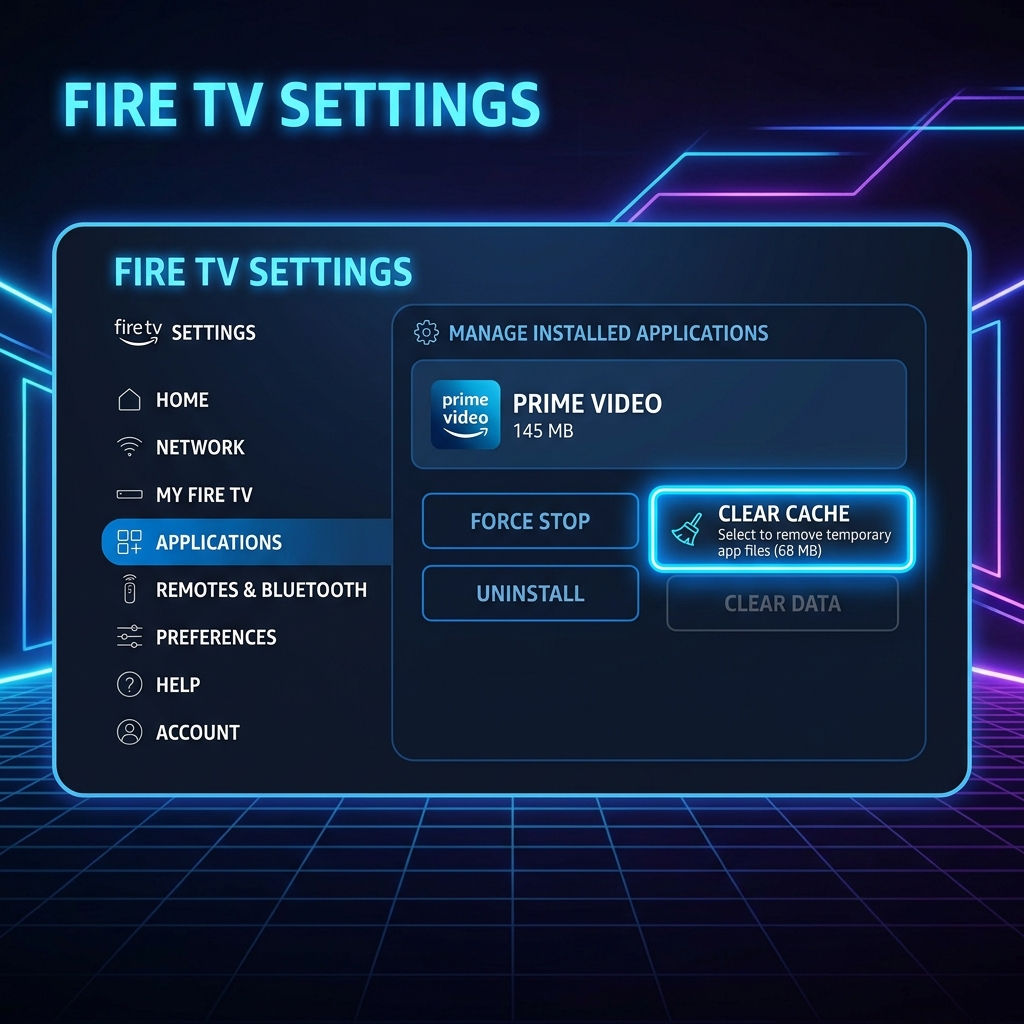 Clearing the cache for the BeeTV application in Firestick settings