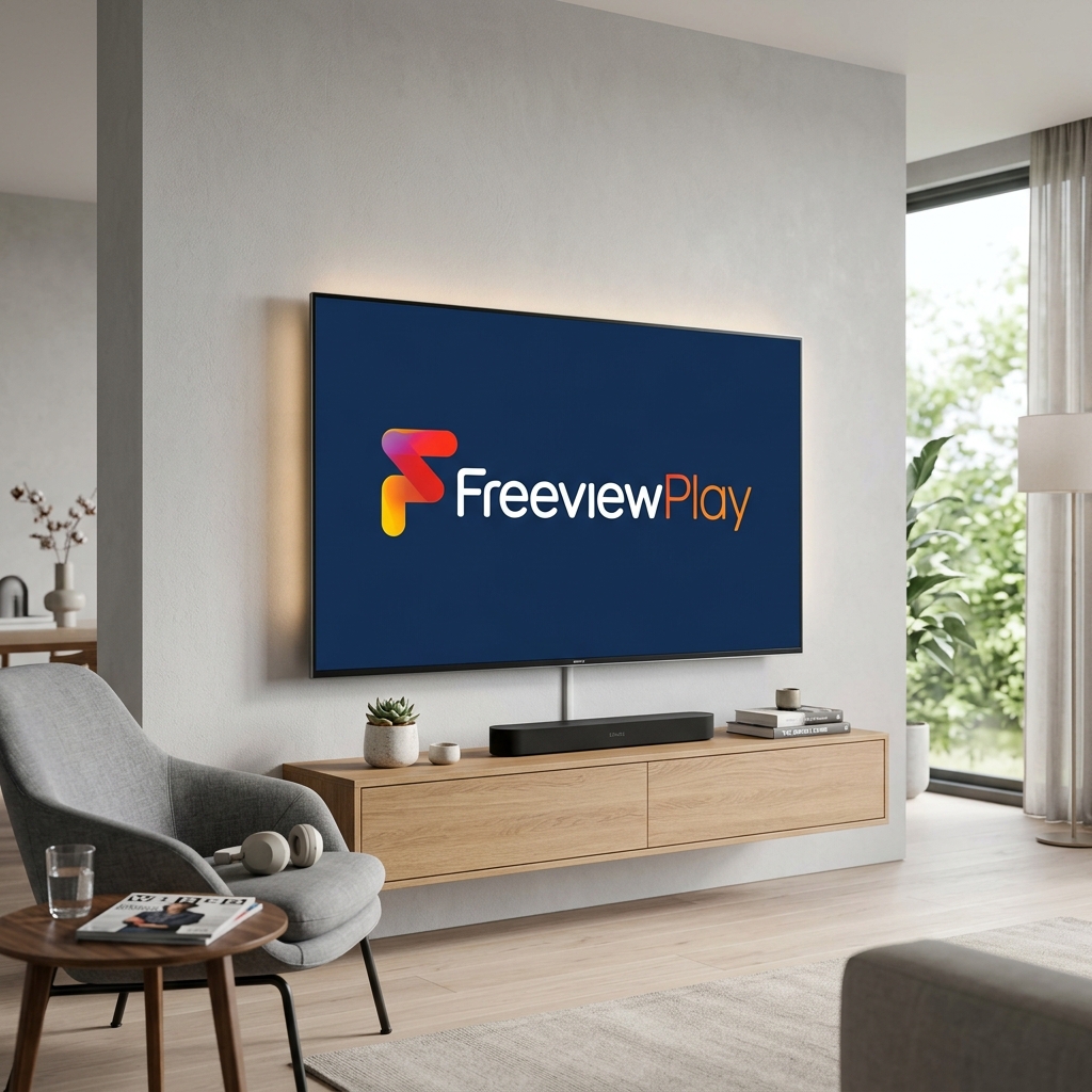 Featured image showing a modern television with Freeview Play branding on screen