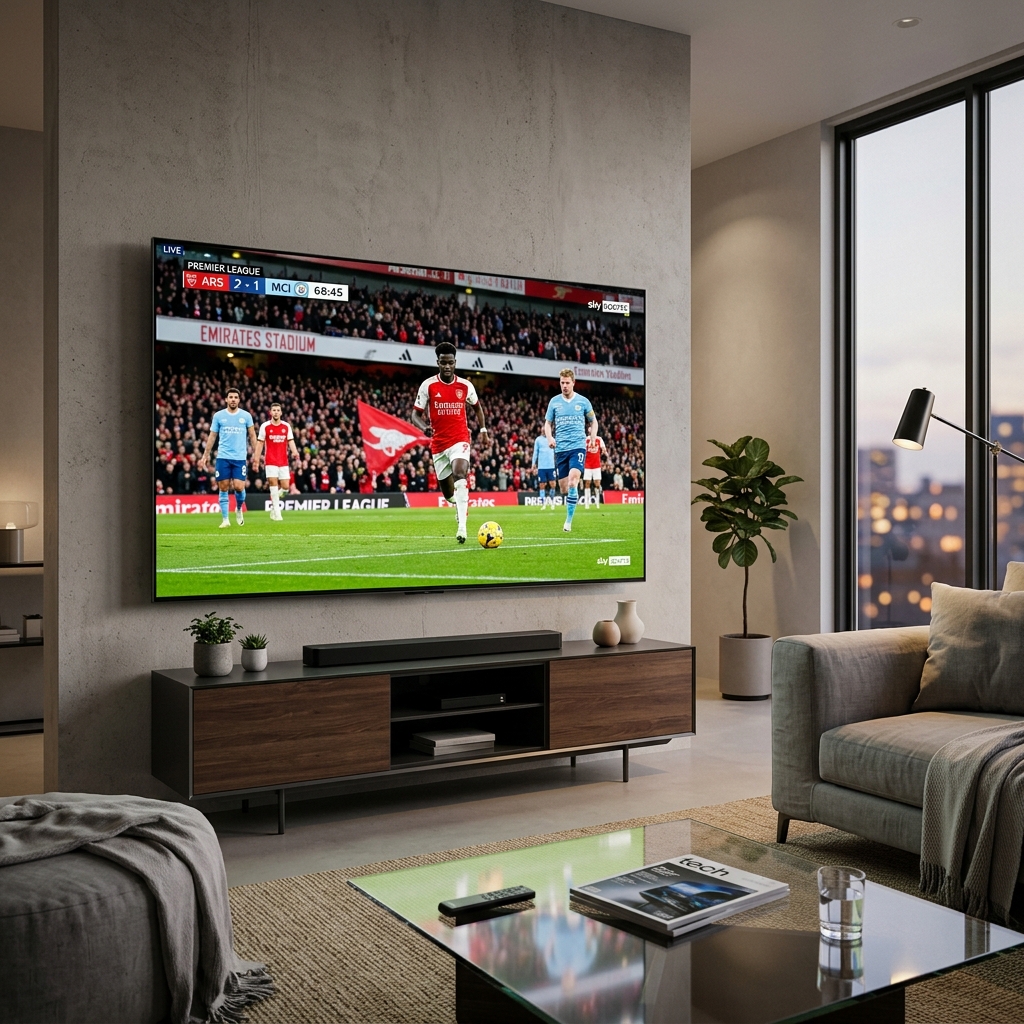 Featured image showing a television screen with a live football match in a stadium